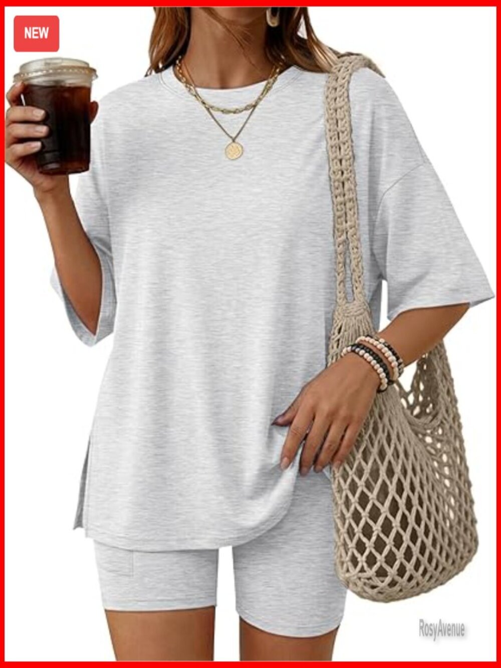 Oversized Lounge Set - 2 Piece Shorts & Tee - Stretchy Rayon Spandex